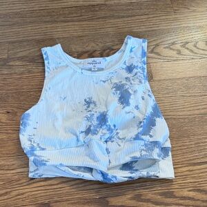 Sls Apparel Blue and White Tie-Dye Crop Top Size Large